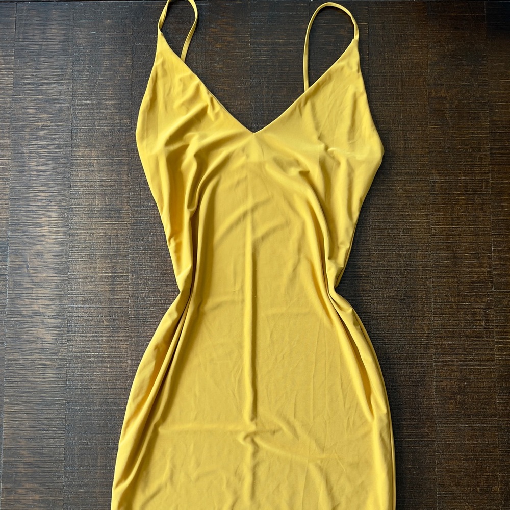 Fashion Nova Slinky Midi Dress - Mustard